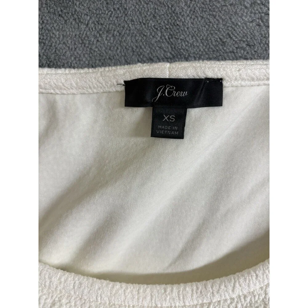 J CREW Womens  XS Pullover WHTE Textured Stretch Slits Pullover 3/4 SL FR SH 003
